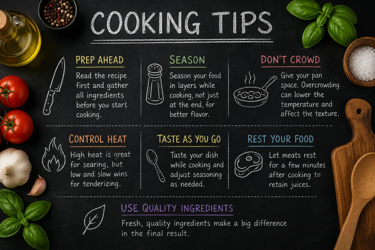 Cooking tips written on schalk board